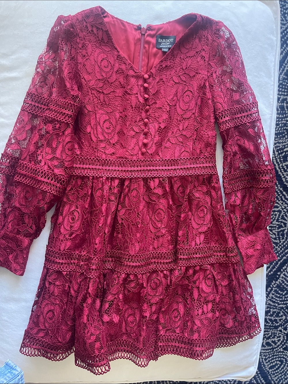 BARDOT JUNIOR Girls Size 12 Wine Red Floral Lace Mini Dress